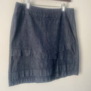 Nic+Zoe Denim Blue Above Knee‎ Skirt Cotton Lightweight Ruffle Front Size 6P